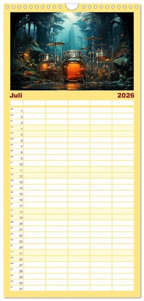 Produktbild: Familienplaner 2026 - Taktvolle Kunst: Der bunte Schlagzeugkalender mit 5 Spalten (Wandkalender, 21 x 45 cm) CALVENDO