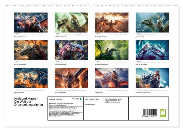 Produktbild: Kraft und Magie - Die Welt der Drachenkriegerinnen (hochwertiger Premium Wandkalender 2026 DIN A2 quer), Kunstdruck in Hochglanz