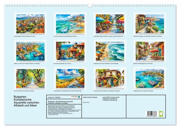 Produktbild: Bulgarien. K&uuml;nstlerische Aquarelle zwischen Altstadt und Meer (Wandkalender 2027 DIN A2 quer), CALVENDO Monatskalender