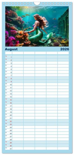 Produktbild: Familienplaner 2026 - Meerjungfrauen in mystischen Unterwasserwelten mit 5 Spalten (Wandkalender, 21 x 45 cm) CALVENDO