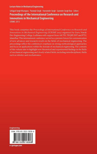 Produktbild: Proceedings of the International Conference on Research and Innovations in Mechanical Engineering