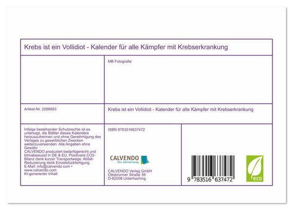 Produktbild: Krebs ist ein Vollidiot - Kalender f&uuml;r alle K&auml;mpfer mit Krebserkrankung (Tischkalender 2026 DIN A5 quer), CALVENDO Monatskalender