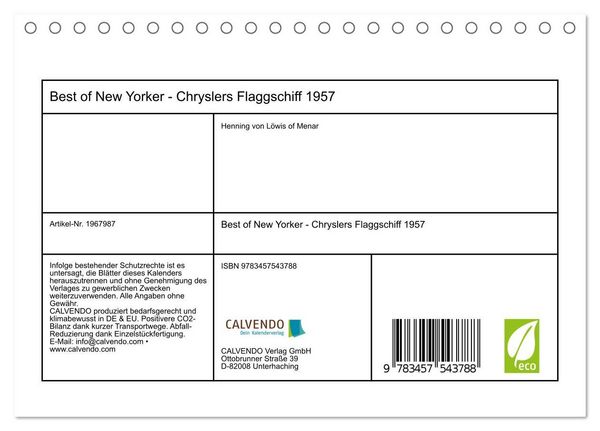 Produktbild: Best of New Yorker - Chryslers Flaggschiff 1957 (Tischkalender 2026 DIN A5 quer), CALVENDO Monatskalender