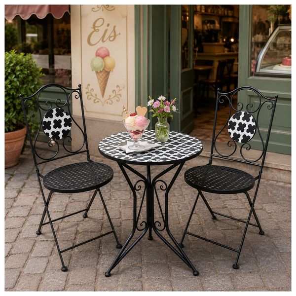 Produktbild: HTI-Living Sitzgruppe Metall schwarz Black and White Tisch mit 2 St&uuml;hlen Balkon Set