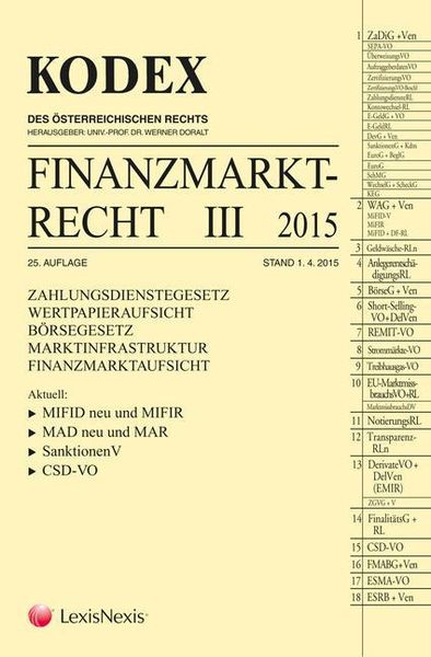 Produktbild: KODEX Finanzmarktrecht Band III 2015