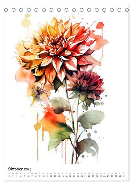 Produktbild: Aquarellmalerei - Blumen und Tiere im Garten (Tischkalender 2026 DIN A5 hoch), CALVENDO Monatskalender