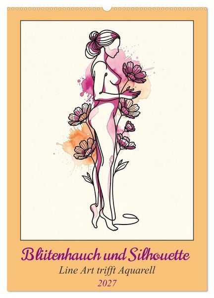 Produktbild: Bl&uuml;tenhauch und Silhouette - Line Art trifft Aquarell (Wandkalender 2027 DIN A2 hoch), CALVENDO Monatskalender