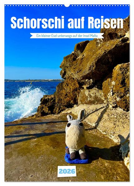 Produktbild: Schorschi auf Reisen ein kleiner Esel unterwegs auf der Insel Malta (Wandkalender 2026 DIN A2 hoch), CALVENDO Monatskalender