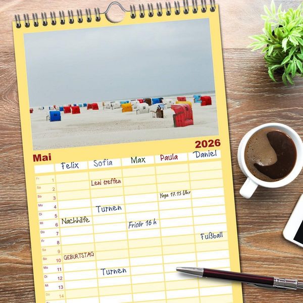 Produktbild: Familienplaner 2026 - Amrum mit 5 Spalten (Wandkalender, 21 x 45 cm) CALVENDO