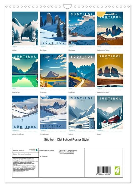 Produktbild: S&uuml;dtirol - Old School Poster Style (Wandkalender 2026 DIN A3 hoch), CALVENDO Monatskalender