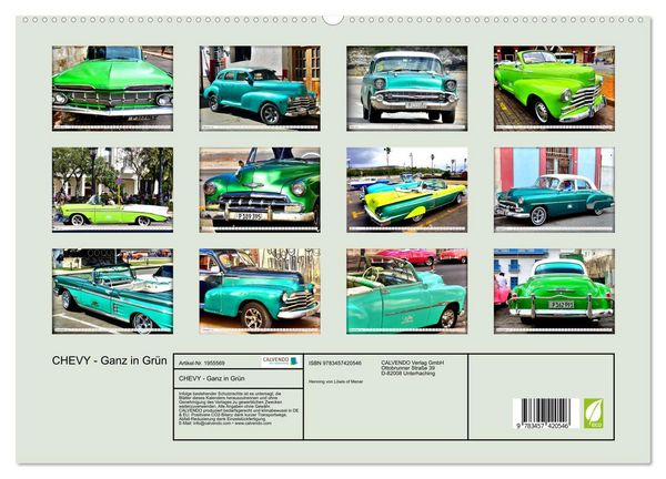 Produktbild: CHEVY - Ganz in Gr&uuml;n (hochwertiger Premium Wandkalender 2026 DIN A2 quer), Kunstdruck in Hochglanz