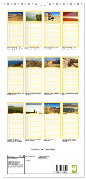 Produktbild: Familienplaner 2027 - Bolivien - Eine Wanderreise mit 5 Spalten (Wandkalender, 21 x 45 cm) CALVENDO