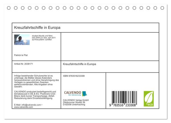 Produktbild: Kreuzfahrtschiffe in Europa (Tischkalender 2026 DIN A5 quer), CALVENDO Monatskalender