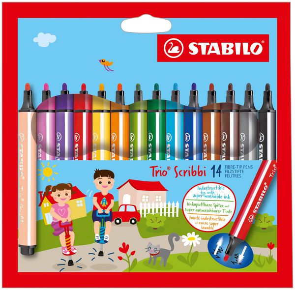Produktbild: STABILO Gefederter Dreikant-Filzstift -   Trio Scribbi - 14er Pack - mit 14 verschiedenen Farben