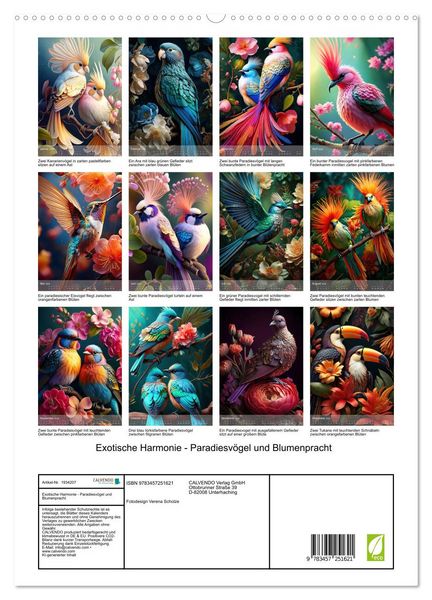 Produktbild: Exotische Harmonie - Paradiesv&ouml;gel und Blumenpracht (hochwertiger Premium Wandkalender 2026 DIN A2 hoch), Kunstdruck in Hochglanz
