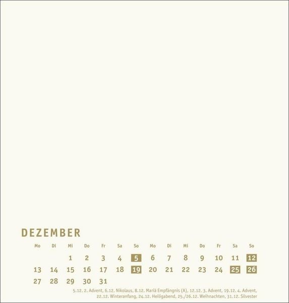 Produktbild: Premium-Bastelkalender gold mittel 2027