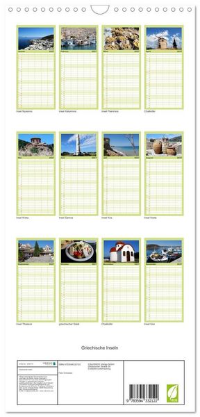 Produktbild: Familienplaner 2027 - Griechische Inseln mit 5 Spalten (Wandkalender, 21 x 45 cm) CALVENDO
