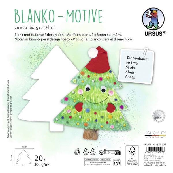 Produktbild: URSUS Kinderbasteln Blanko-Motive Tannenbaum, 20 Blatt