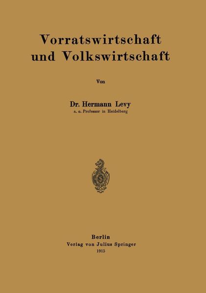 Produktbild: Vorratswirtschaft und Volkswirtschaft