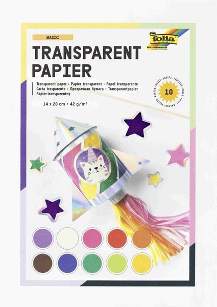 Folia Transparentpapierheft 42g/m² 14x20cm, 10 Blatt, farbig sortiert
