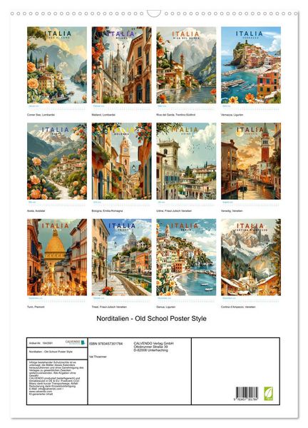 Produktbild: Norditalien - Old School Poster Style (Wandkalender 2026 DIN A2 hoch), CALVENDO Monatskalender