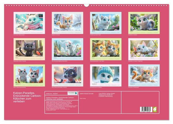Produktbild: Katzen-Paradies. Entz&uuml;ckende Cartoon-K&auml;tzchen zum verlieben (Wandkalender 2026 DIN A2 quer), CALVENDO Monatskalender