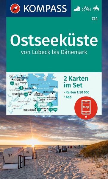 Produktbild: KOMPASS Wanderkarten-Set 724 Ostseek&uuml;ste von L&uuml;beck bis D&auml;nemark (2 Karten) 1:50.000