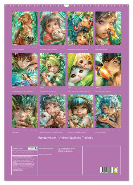 Produktbild: Manga Kinder - Unersch&uuml;tterliche Tierliebe (Wandkalender 2026 DIN A2 hoch), CALVENDO Monatskalender