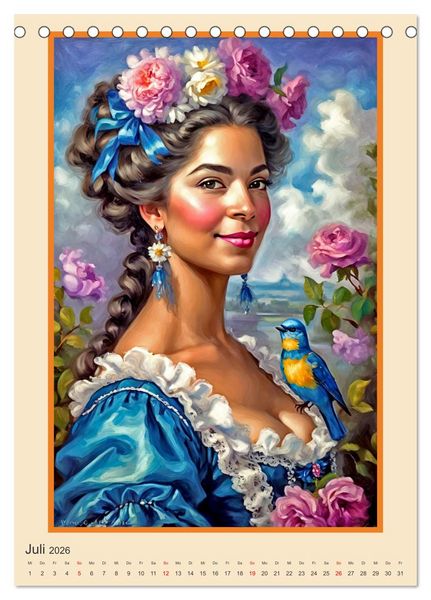 Produktbild: Portr&auml;tgalerie, Frauen in Barockkost&uuml;men (Tischkalender 2026 DIN A5 hoch), CALVENDO Monatskalender