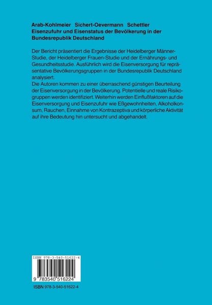 Produktbild: Eisenzufuhr und Eisenstatus der Bev&ouml;lkerung in der Bundesrepublik Deutschland
