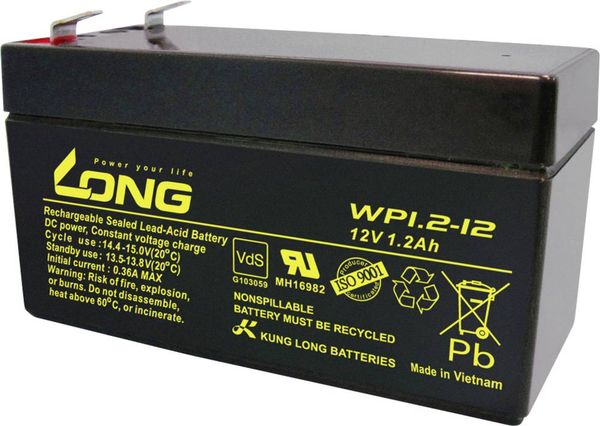 Long WP1.2-12 WP1.2-12 Bleiakku 12V 1.2Ah Blei-Vlies (AGM) (B x H x T) 97 x 59 x 43mm Flachstecker 4.8mm VDS-Zertifizier