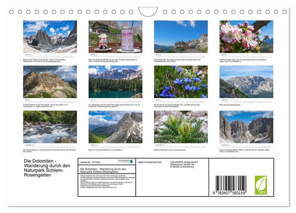 Produktbild: Die Dolomiten - Wanderung durch den Naturpark Schlern-Rosengarten (Wandkalender 2026 DIN A4 quer), CALVENDO Monatskalender