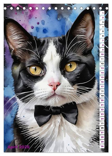 Produktbild: KATZENKALENDER - Aquarell Katzenportraits f&uuml;r Katzenliebhaber (Tischkalender 2026 DIN A5 hoch), CALVENDO Monatskalender