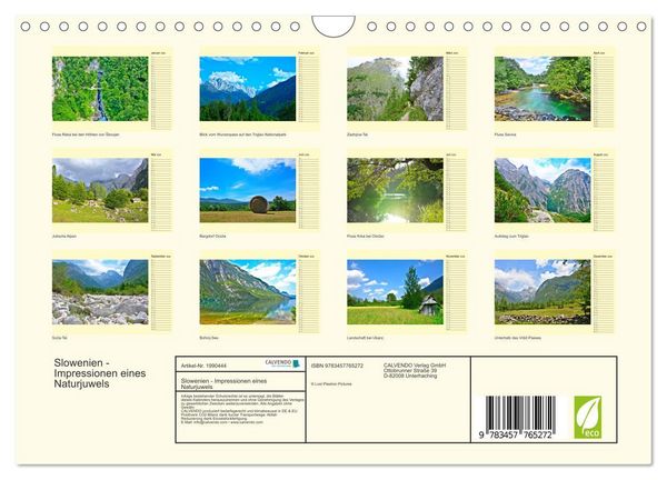 Produktbild: Slowenien - Impressionen eines Naturjuwels (Wandkalender 2026 DIN A4 quer), CALVENDO Monatskalender