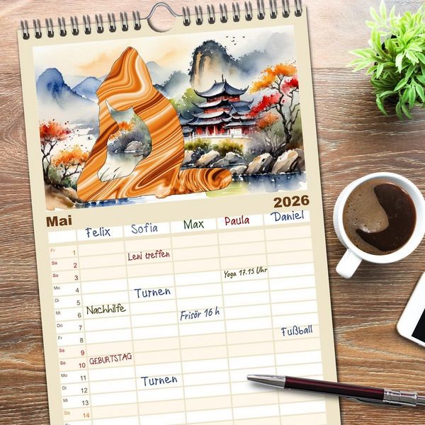 Produktbild: Familienplaner 2026 - YOGA - Harmonie von K&ouml;rper, Geist und Seele mit 5 Spalten (Wandkalender, 21 x 45 cm) CALVENDO
