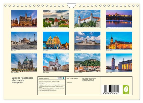 Produktbild: Europas Hauptst&auml;dte &ndash; lebenswerte Metropolen (Wandkalender 2026 DIN A4 quer), CALVENDO Monatskalender
