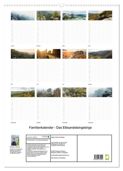 Produktbild: Familienkalender - Das Elbsandsteingebirge (Wandkalender 2027 DIN A2 hoch), CALVENDO Monatskalender