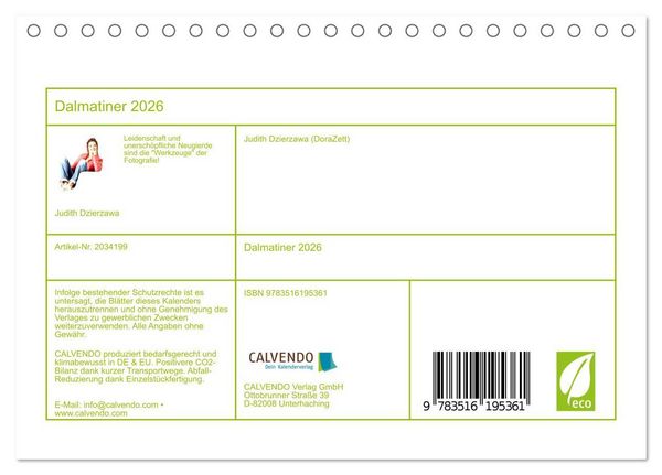 Produktbild: Dalmatiner 2026 (Tischkalender 2026 DIN A5 quer), CALVENDO Monatskalender