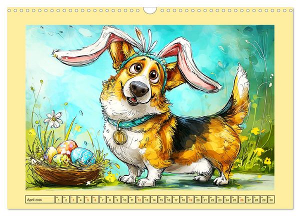 Produktbild: Lustige Corgis. Niedliche Cartoons von gl&uuml;cklichen Hunden (Wandkalender 2026 DIN A3 quer), CALVENDO Monatskalender