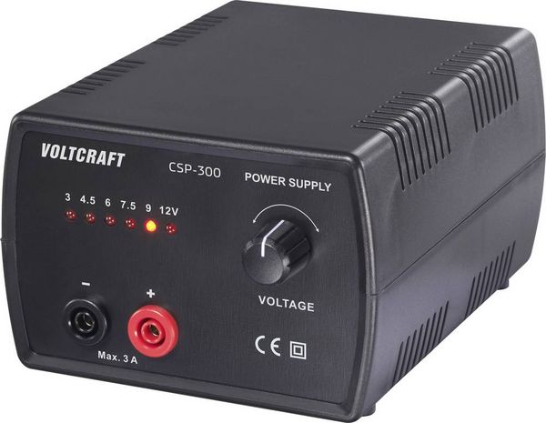 Produktbild: VOLTCRAFT CSP-300 Labornetzger&auml;t, einstellbar Gleichspannung 3 V, 4.5 V, 6 V, 7.5 V, 9 V, 12V 3A (max.) 36W Netz- und Akkubetrieb