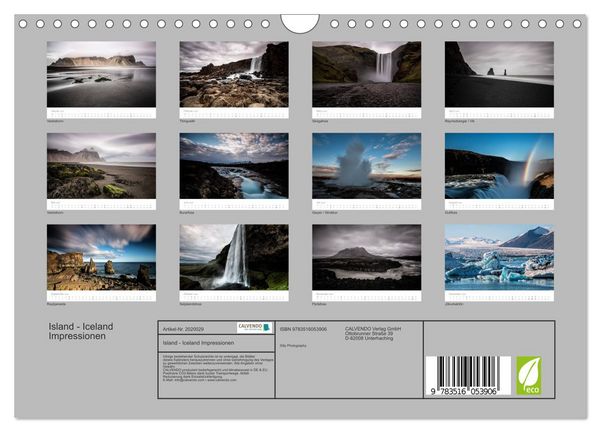 Produktbild: Island - Iceland Impressionen (Wandkalender 2026 DIN A4 quer), CALVENDO Monatskalender