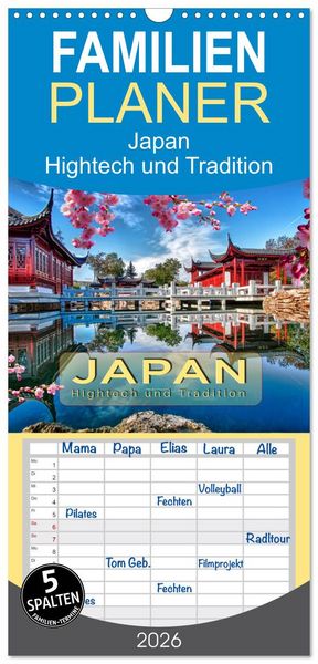 Produktbild: Familienplaner 2026 - Japan - Hightech und Tradition mit 5 Spalten (Wandkalender, 21 x 45 cm) CALVENDO