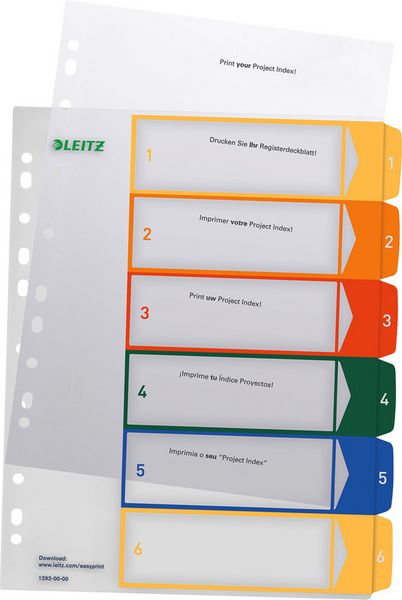 Produktbild: LEITZ&reg; Register Vollformat &uuml;berbreit farbig, 1-6 6teilig