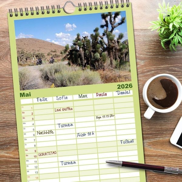 Produktbild: Familienplaner 2026 - Born to be Wild - Mit der Harley durch den S&uuml;dwesten der USA mit 5 Spalten (Wandkalender, 21 x 45 cm) CALVENDO