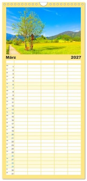 Produktbild: Familienplaner 2027 - Bayern - Idylle zwischen Allg&auml;u und Bayerischen Alpen mit 5 Spalten (Wandkalender, 21 x 45 cm) CALVENDO