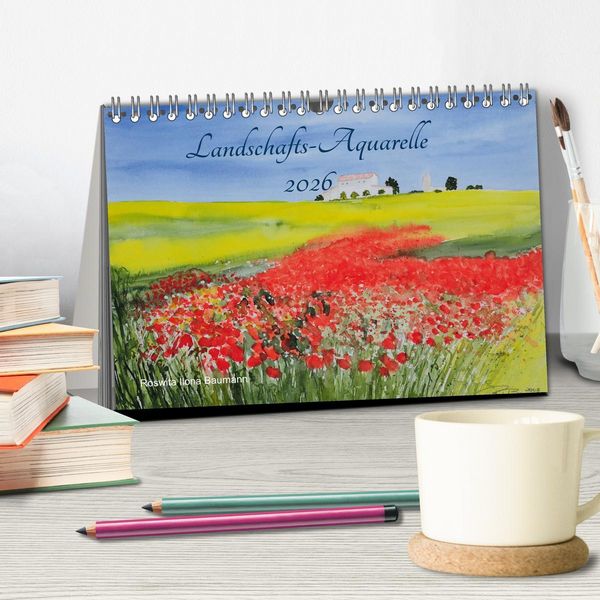 Produktbild: Landschafts-Aquarelle 2026 Roswita Ilona Baumann (Tischkalender 2026 DIN A5 quer), CALVENDO Monatskalender