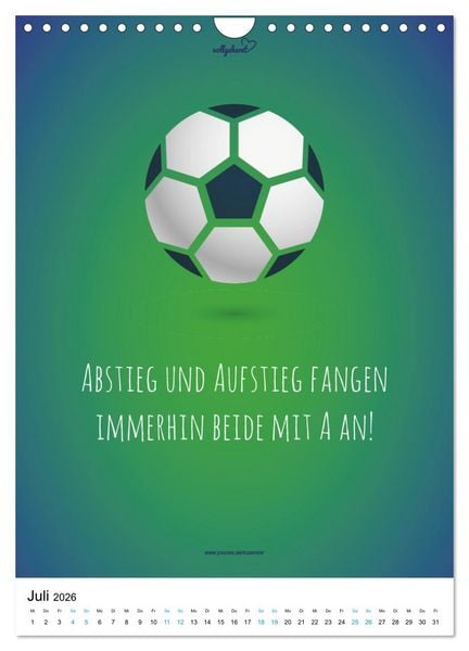 Produktbild: vollgeherzt: Der lustige Zitate-Wandkalender f&uuml;r Fu&szlig;ballfans und Sportbegeisterte! (Wandkalender 2026 DIN A4 hoch), CALVENDO Monatskalender