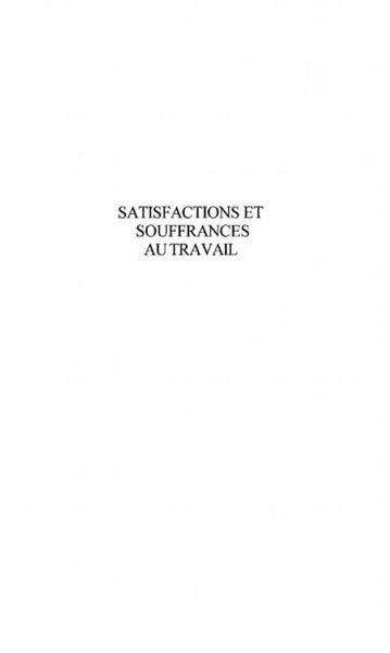 Produktbild: Satisfactions Et Souffrances Au Travail