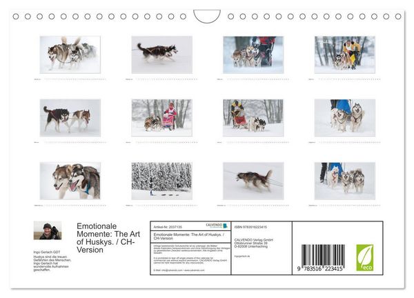 Produktbild: Emotionale Momente: The Art of Huskys. / CH-Version (Wandkalender 2026 DIN A4 quer), CALVENDO Monatskalender