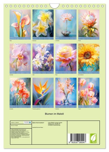 Produktbild: Blumen im Malstil (Wandkalender 2026 DIN A4 hoch), CALVENDO Monatskalender
